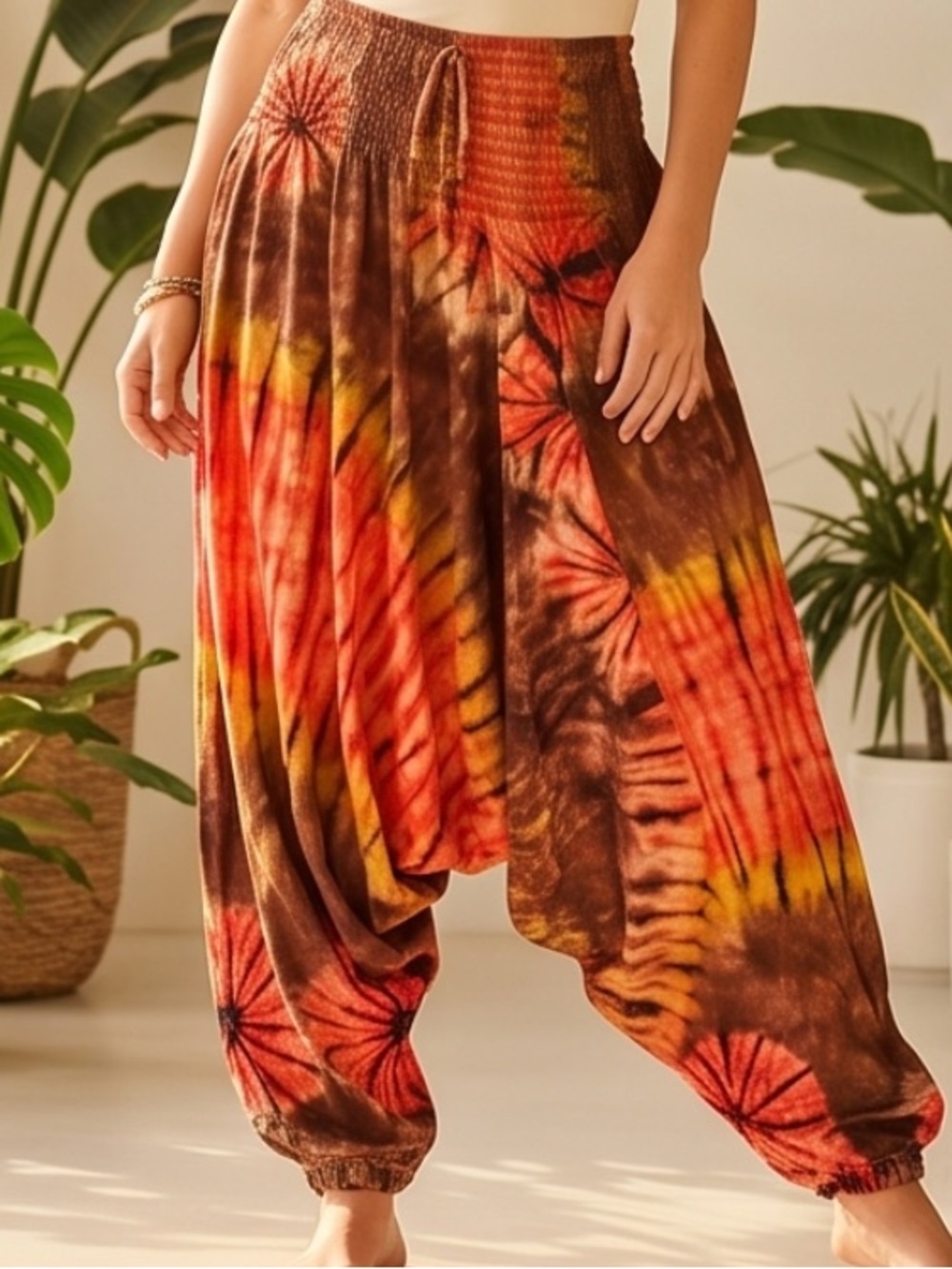 Tie-Dye Harem Joggers in Brown & Orange